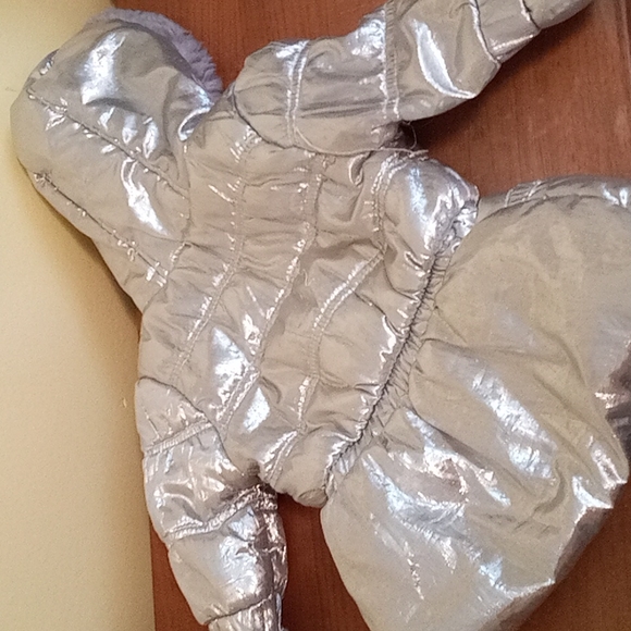 Toddler 2T Girl Metallic Silver Winter Jacket/Coat with Hood - Picture 3 of 4